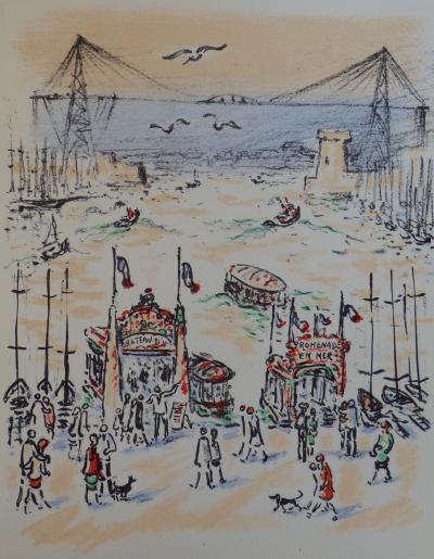 André HAMBOURG - Promenade en mer, 1980 - Lithographie originale 2