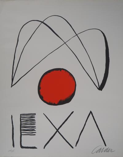 Alexander CALDER: IEXA: Cuerdas y Bola Roja - Litografía original, firmada al lapiz