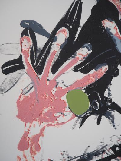 Paul REBEYROLLE - Les Mains : Corbeau saisi en vol - Lithographie originale, signée au crayon 2