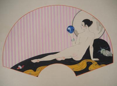 Georges Barbier - Art Nouveau : Nu à la boule de cristal - Gouache originale, Signée 2