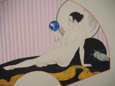 Georges Barbier - Art Nouveau : Nu à la boule de cristal - Gouache originale, Signée 2
