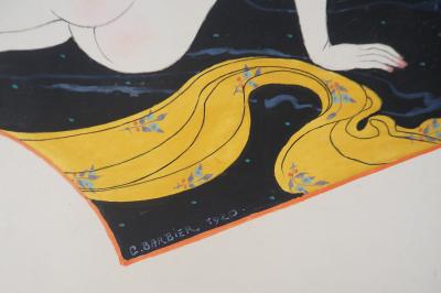 Georges Barbier - Art Nouveau : Nu à la boule de cristal - Gouache originale, Signée 2