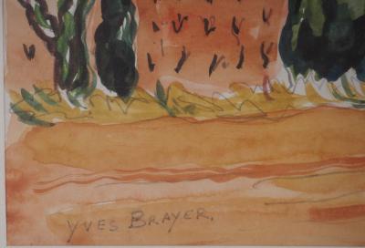 Yves BRAYER : Provence : Vieux moulin et Oliviers dans les Alpilles - Aquarelle originale signée 2