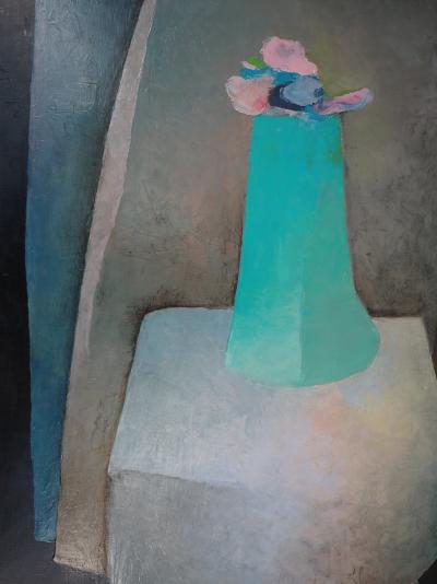 Claude GAVEAU : Nature morte au vase bleu et aux fleurs - Huile sur toile, signée 2