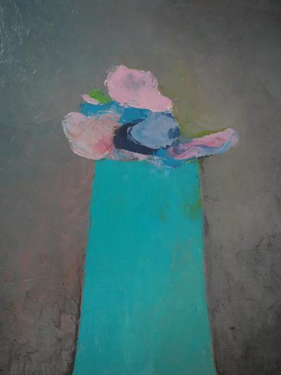 Claude GAVEAU : Nature morte au vase bleu et aux fleurs - Huile sur toile, signée 2