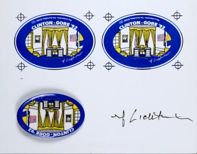Roy LICHTENSTEIN - The Oval Office, 1992 - Ensemble hautement collectionnable (Sérigraphie sur épingle métallique & Sérigraphie sur papier) 2
