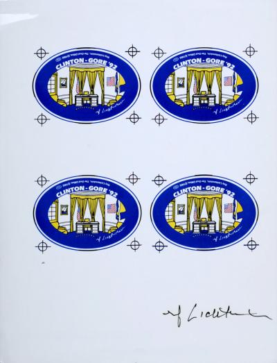Roy LICHTENSTEIN - The Oval Office, 1992 - Ensemble hautement collectionnable (Sérigraphie sur épingle métallique & Sérigraphie sur papier) 2