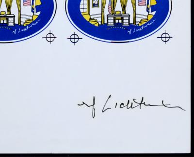 Roy LICHTENSTEIN - The Oval Office, 1992 - Ensemble hautement collectionnable (Sérigraphie sur épingle métallique & Sérigraphie sur papier) 2