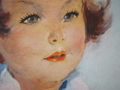 Jean-Gabriel DOMERGUE - Jeune fille au foulard rose - Huile sur carton fort , Signée 2