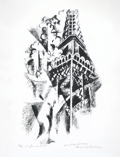 ROBERT & SONIA DELAUNAY  - Tour Eiffel - Tour et la femme  - Lithographie en noir  signée au crayon 2