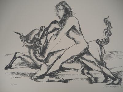 Ossip ZADKINE : Mythologie Hercule et le Taureau du roi de Crète - Lithographie originale signée 2