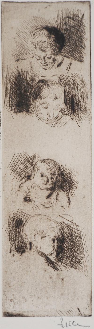 Maximilien LUCE La Fratrie (Study of four children) Circa 1890 - Original engraving 2