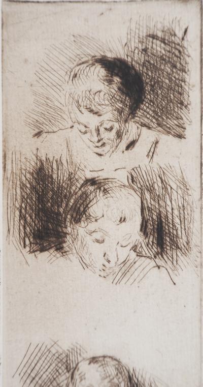 Maximilien LUCE La Fratrie (Study of four children) Circa 1890 - Original engraving 2
