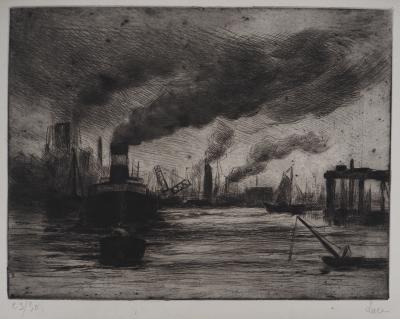 Maximilien LUCE - Vue du port de Rotterdam Vers 1890-1895 - Gravure originale signée 2