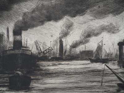 Maximilien LUCE - Vue du port de Rotterdam Vers 1890-1895 - Gravure originale signée 2