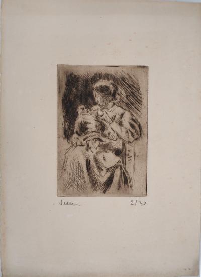 Maximilien LUCE - La Maternité : une mère et son nouveau-né Vers 1890 - Gravure originale signée 2