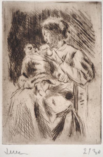 Maximilien LUCE - La Maternité : une mère et son nouveau-né Vers 1890 - Gravure originale signée 2