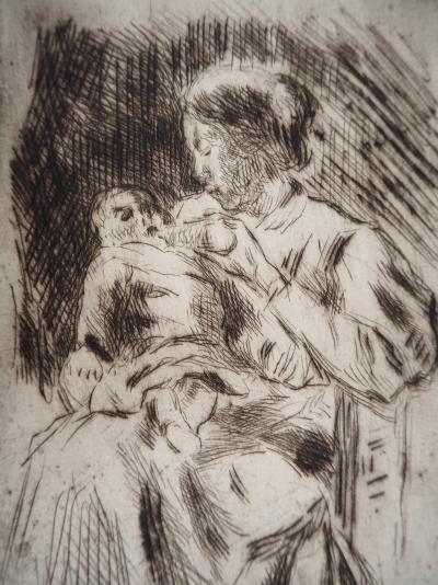 Maximilien LUCE - La Maternité : une mère et son nouveau-né Vers 1890 - Gravure originale signée 2