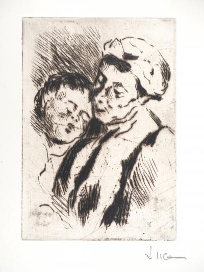 Maximilien LUCE - Tendresse entre la grand-mère et l'enfant - Gravure originale signée 2