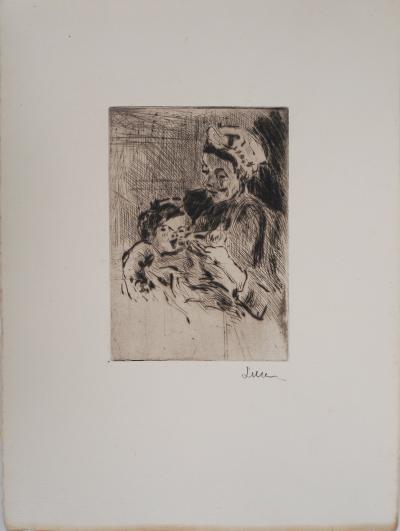 Maximilien LUCE - La Nourrice et le nouveau-né Vers 1890 - Gravure originale signée 2