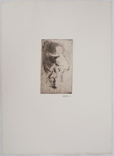 Maximilien LUCE - Etude d'un nourrisson Vers 1890 - Gravure originale signée 2