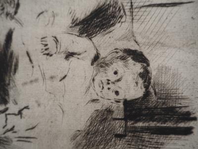 Maximilien LUCE - Maternité : le repas et le coucher de l'enfant Vers 1895 - Gravure originale signée 2