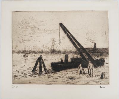 Maximilien LUCE - Rotterdam : La grue (Marine)  Vers 1890 - Gravure originale signée 2