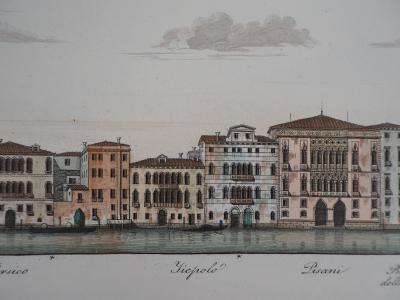 Dionisio MORETTI : Venise, Grand Canal - Gravure originale rehaussée à l’aquarelle, 1831 2