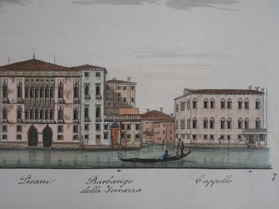 Dionisio MORETTI : Venise, Grand Canal - Gravure originale rehaussée à l’aquarelle, 1831 2