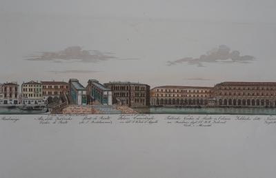 Dionisio MORETTI : Venise, Le Pont Rialto sur le Grand Canal - Gravure originale rehaussée à l’aquarelle, 1831 2