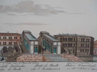 Dionisio MORETTI : Venise, Le Pont Rialto sur le Grand Canal - Gravure originale rehaussée à l’aquarelle, 1831 2