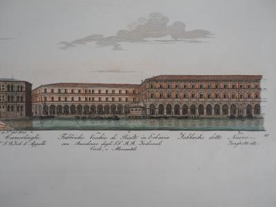 Dionisio MORETTI : Venise, Le Pont Rialto sur le Grand Canal - Gravure originale rehaussée à l’aquarelle, 1831 2