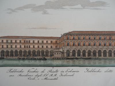 Dionisio MORETTI : Venise, Le Pont Rialto sur le Grand Canal - Gravure originale rehaussée à l’aquarelle, 1831 2