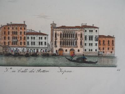 Dionisio MORETTI : Venise, Gondoles et bateaux sur le Grand Canal - Gravure originale rehaussée à l’aquarelle, 1831 2