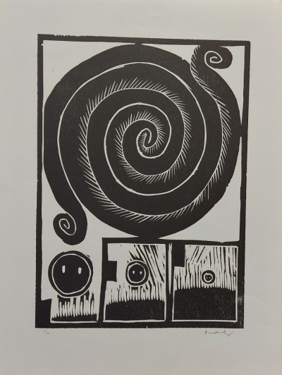 Pierre Alechinschy- Spirale - circa 1972 - Bois original signé et justifié au crayon 2