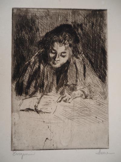 Maximilien LUCE - Woman reading (Eugénie) Circa 1895 - Original signed etching 2