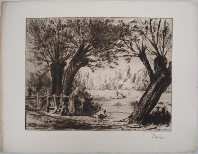 Maximilien LUCE - Baigneurs, pécheurs et promeneurs Vers 1895 - Gravure originale signée 2