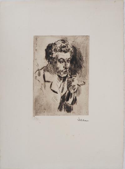 Maximilien LUCE - Homme à la cigarette ( portrait de Jean Peské) Vers 1895 - Gravure originale signée 2
