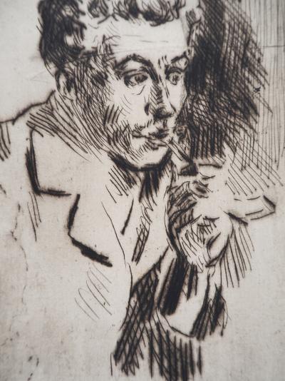 Maximilien LUCE - Homme à la cigarette ( portrait de Jean Peské) Vers 1895 - Gravure originale signée 2