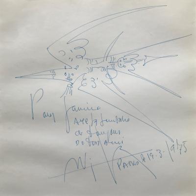 Wifredo LAM - Oiseau, 1975 - Dessin original dédicacé 2
