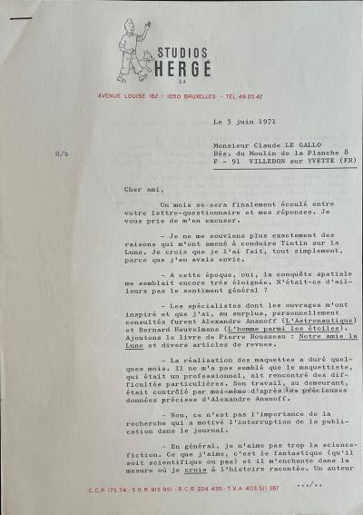 HERGE - Tintin sur la lune - Lettre signée 2
