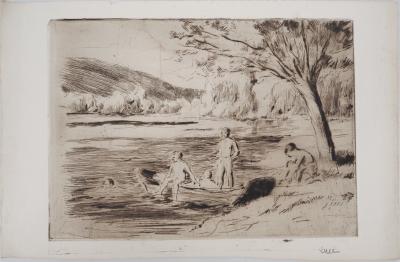 Maximilien LUCE - Baigneurs à la rivière, Bessy Vers 1890 - Gravure originale signée 2