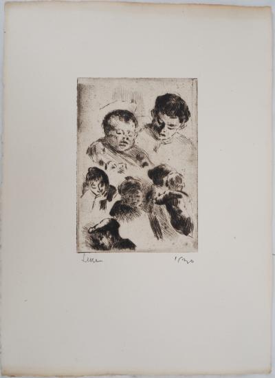 Maximilien LUCE - La famille réunie ( étude) Vers 1890 - Gravure originale signée
