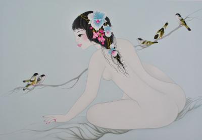 Mara TRAN LONG : La Geisha aux Moineaux - Lithographie originale signée au crayon 2