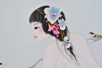 Mara TRAN LONG : La Geisha aux Moineaux - Lithographie originale signée au crayon 2