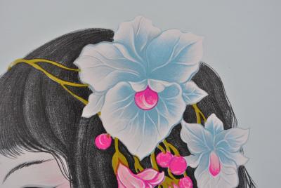 Mara TRAN LONG : La Geisha aux Moineaux - Lithographie originale signée au crayon 2