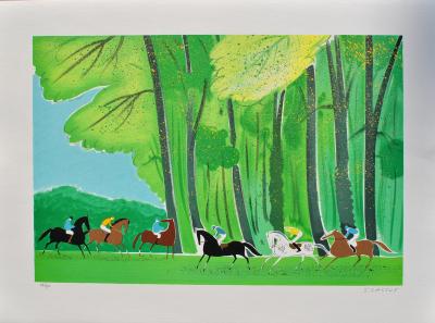 Serge LASSUS : Cavaliers en été - Lithographie originale signée au crayon 2