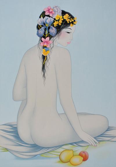 Mara TRAN LONG : Geisha nue de dos, Lithographie originale signée au crayon 2