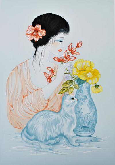 Mara TRAN LONG : Geisha au vase - Lithographie originale signée au crayon 2