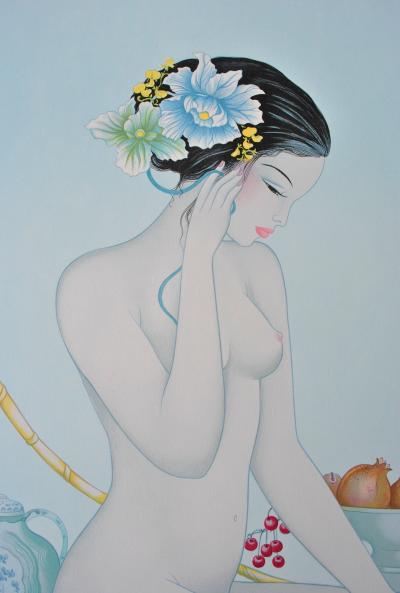 Mara TRAN LONG :  Geisha aux fruits - Lithographie originale signée au crayon, 250ex 2